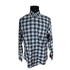 Brook Brothers Regent Black White Plaid Long Sleeve Button Front Shirt Large